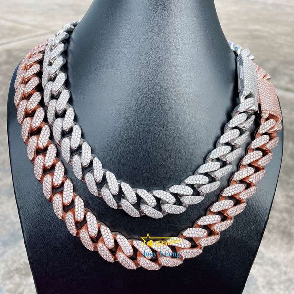 

Rapper Jewelry 18Mm Round Edge VVS Moissanite Diamond Solid Iced Out Sier Cuban Link Chain Necklace Hip Hop
