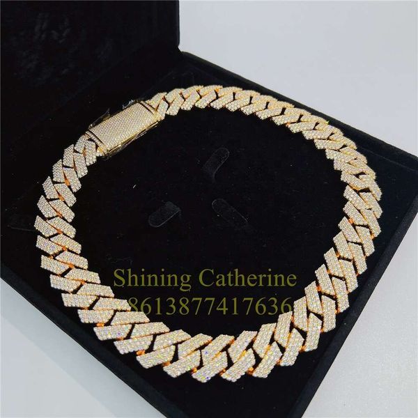 

Moissanite Iced Chains Necklace Heavy Real Gold Plated Jewelry Men Cuban Link Chain