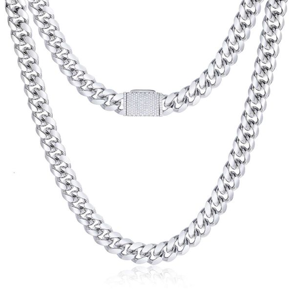 

Non Tarnish Waterproof Jewelry Mens 12Mm PVD Gold Plated Stainless Steel Iced Out Clasp Plain Miami Cuban Link Chain Necklace