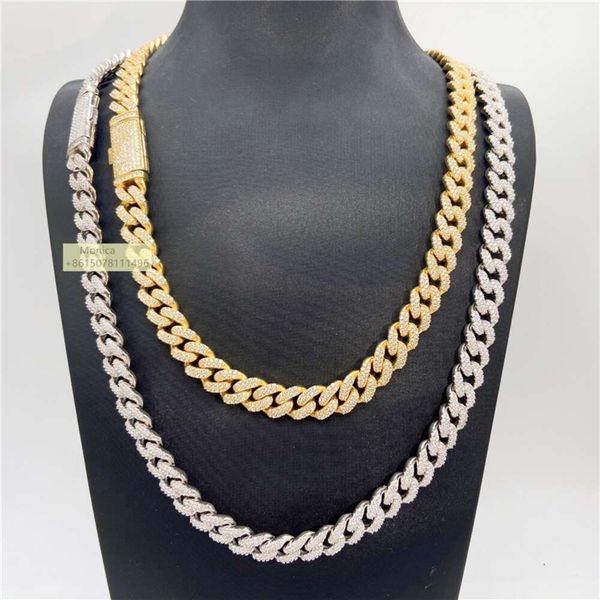 

10Mm Hip Hop Jewelry Real Gold Plating Trendy Solid Sier Necklace Moissanite Chain Iced Out Cuban Link