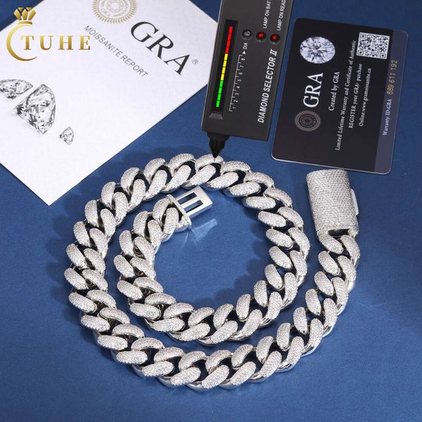 

Fashion Rapper Jewelry Rock Men 18Mm Genuine S Sier 4 Rows Mossanite Diamond Iced Out Bubble Cuban Link Chain Necklace