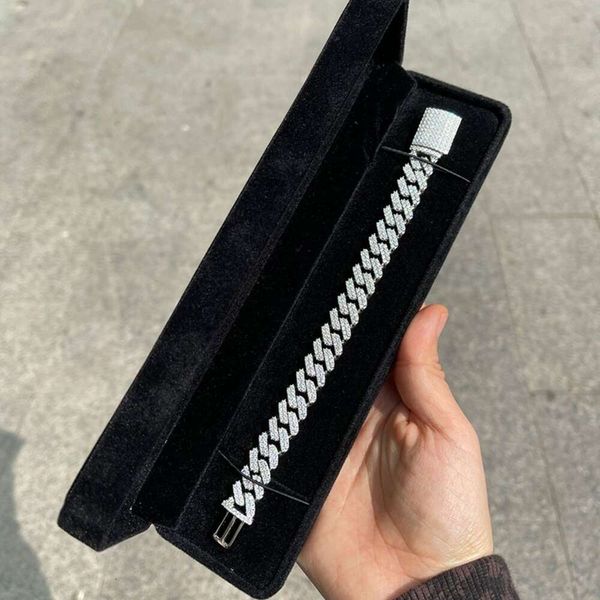 

14K White Gold 15 Mm Sharp Edge Moissanite Iced Prong Mens Link Cuban Bracelet