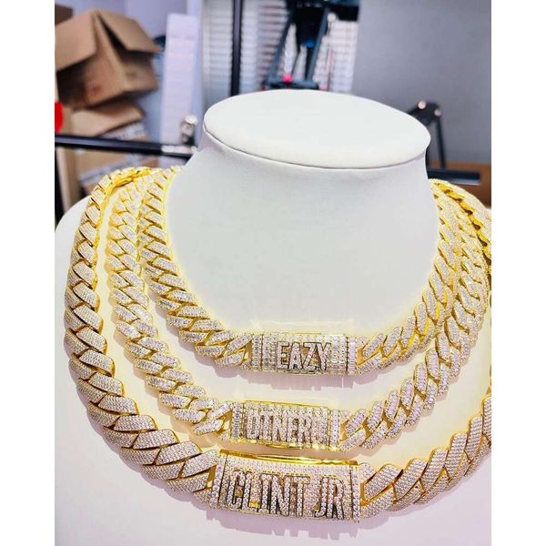 

Pass Diamond Tester Sterling Sier VVS Baguette Moissanite Iced Shape Miami Cuban Link Chain Necklace