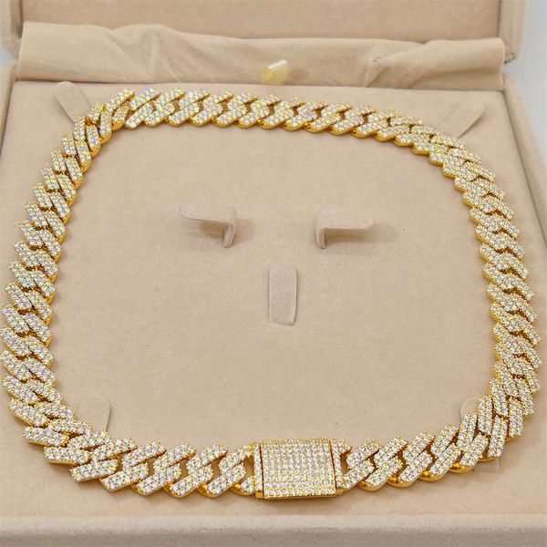 

Hip Hop Shining Jewelry Iced Out 15Mm Vvs D Color Moissanite Diamond 10K Gold Cuban Link Chain