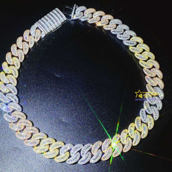 

Hip Hop Bling S Sterling Sier Iced Out Vvs Diamond Moissanite 20Mm Link Tri Color Plated Cuban Chain Necklace