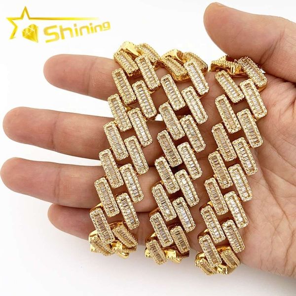 

Iced Out AAAAA Cz Cubic Zirconia Gold Plated Mens Miami Lock Clasp Baguette Diamond Cuban Chain