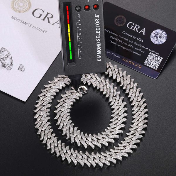 

Pass Tester 16Mm Sterling Sier VVS Moissanite Diamond Iced Out Thorn Miami Cuban Link Chain Necklace For Men