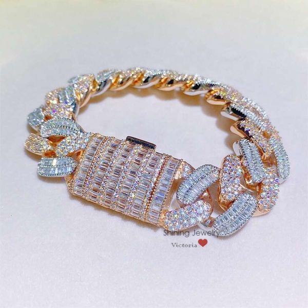 

Rose Gold 2 Tone Vvs Moissanite Diamond 20Mm Thick Sterling Sier Cuban Bracelet