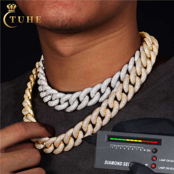 

Micro Paved VVS Moissanite Diamond 14Mm 16Mm 18Mm 20Mm Sterling Sier Hip Hop Jewelry Iced Out Cuban Link Chain Necklace