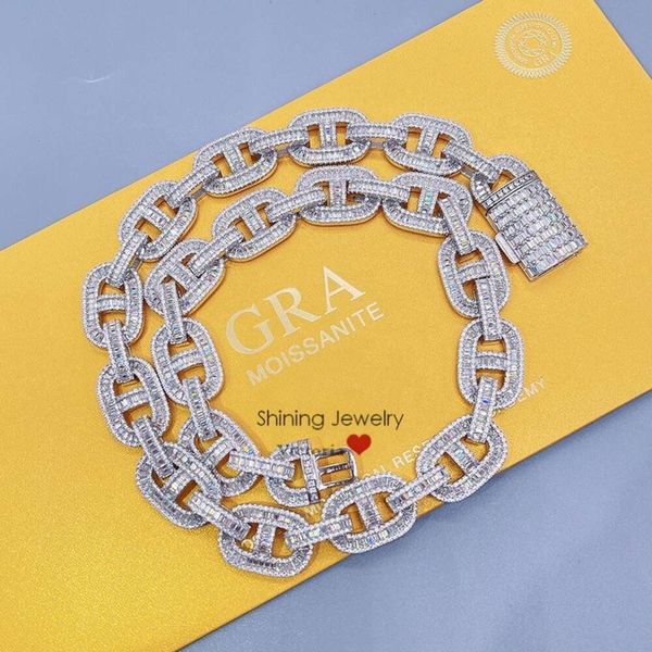 

Iced Out Bling Rapper Necklace Lab Diamond Baguette Mariner Chain