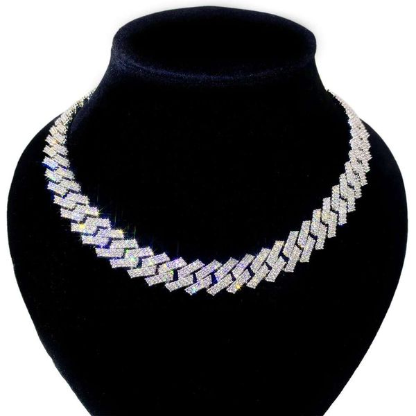

Shining Jewelry 14Mm Sterling Sier 2 Row VVS Diamond Iced Out Moissanite Cuban Chain