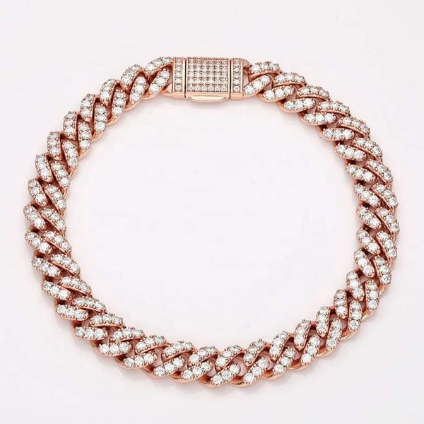 

AAA GEMS 8Mm Hip Hop Iced Out Diamond Cuban Link Fine Jewelry Miami Solid Gold VVS Men Moissanite Bracelet