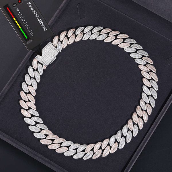 

Pass Diamond Tester 2 Tones 20Mm Buguette VVS Moissanite Chain Sier Heavy Hip Hop Jewelry Cuban Link For Men