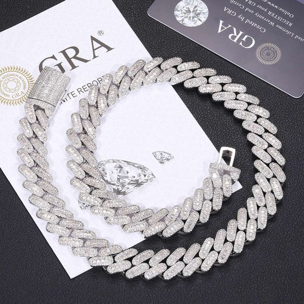 

Pass Diamond Tester 14Mm Sterling Sier VVS Baguette Moissanite Iced Out Pill Shape Miami Cuban Link Chain Necklace