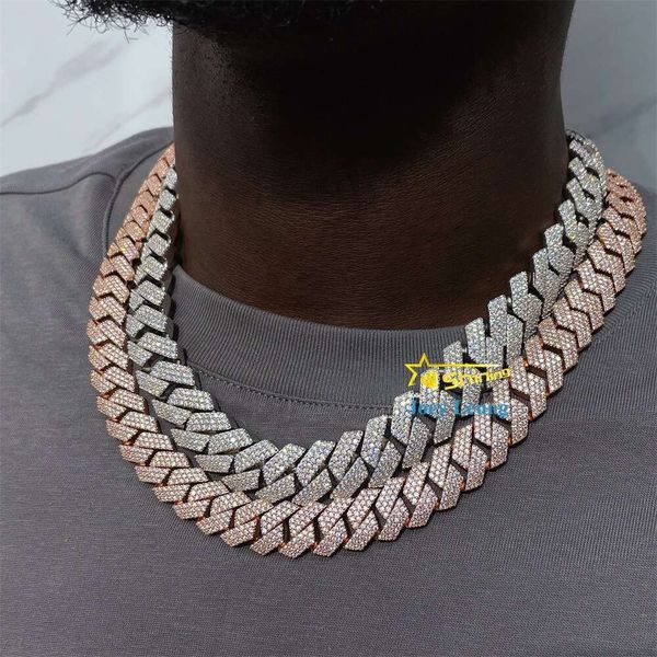 

Rappers Jewelry Gold Plated Sier 3 Rows 14Mm 15Mm 18Mm 20Mm Moissanite Diamond Iced Out Cuban Link Chain Hip Hop Necklace