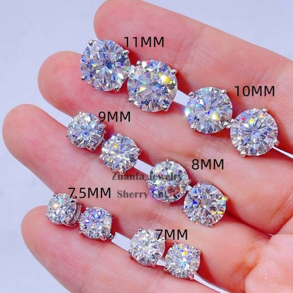 

Sterling Sier White Gold Screw Back Pass Diamond Tester Certified Round Moissanite Stud Earrings