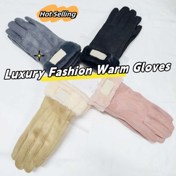 

Luxury Fashion Designer Autumn and Winter Warm Plush Windproof Five Finger Gloves Suede Padded Riding Gloves Touch Screen Gloves Monogrammed Branded Ski Gloves