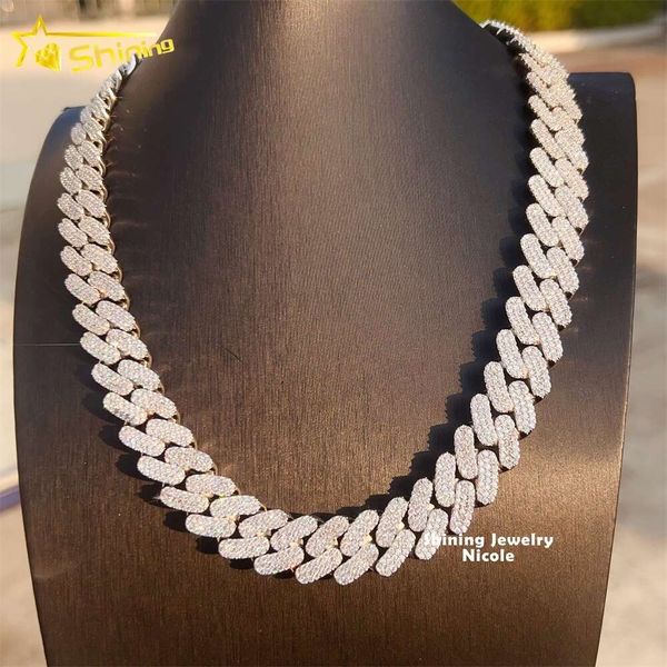 

Mens Jewelry Hip Hop Iced 16Mm Sier White Gold Miami Link Necklace Moissanite Cuban Chain