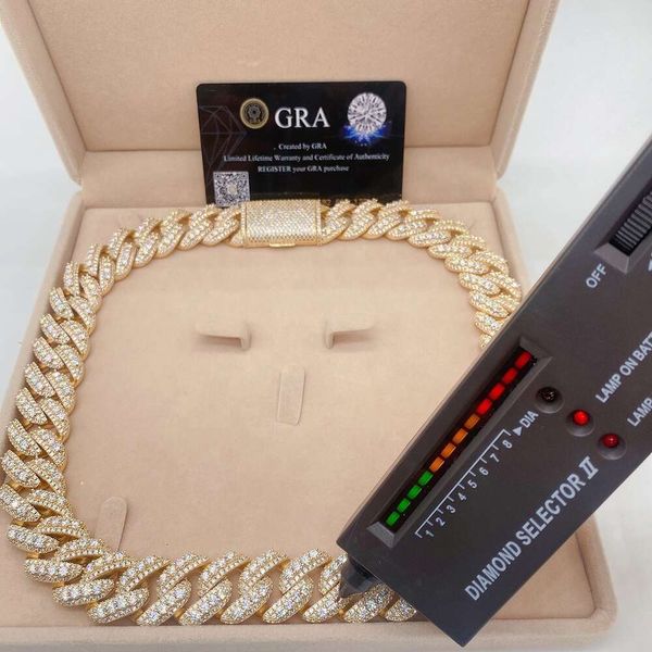 

Hip Hop Iced Out 3 Rows Gra Certificate Vvs Moissanite Fine Jewelry Necklaces Miami Sier Men's 20Mm Cuban Link Chain