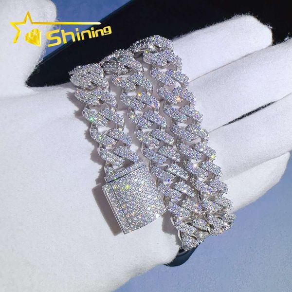 

Fine Jewelry Hip Hop Men Moissanite Diamond Prong Setting Cuban Link 13Mm Necklace Bracelets Sier Chains