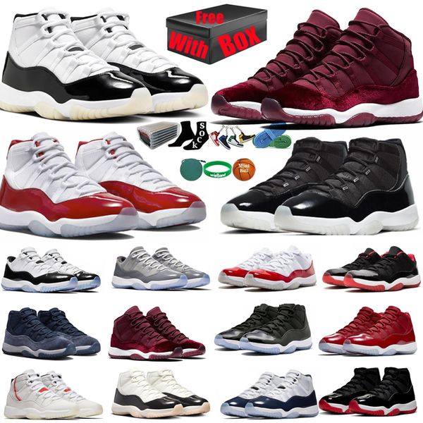 

With Box 11 Basketball Shoes Men Women 11S Cherry Cool Cement Grey Concord Bred UNC Gamma Blue Midnight Navy DMP Space Jam olive Anniversary Trainers Sport Sneakers, Color1