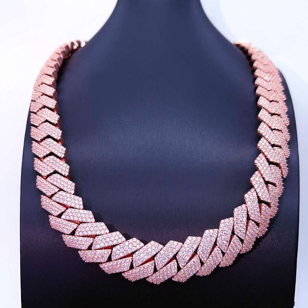 

3Rows Rose Gold Link 20Mm 24Inches Hip Hop Jewelry Iced Cuban Chain Necklace