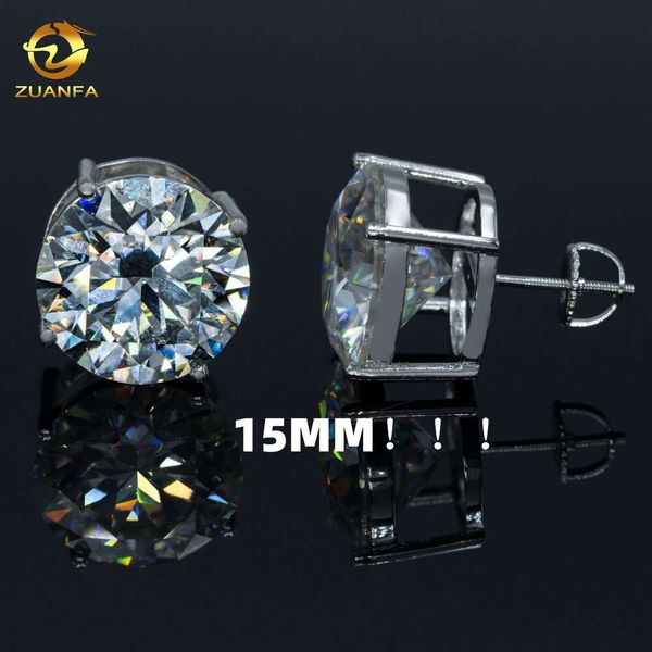 

Zuanfa Fashion Jewelry Big Size Stud 8Mm 10Mm 15Mm 4 Claws Screw Back Round Moissanite Earrings Sier