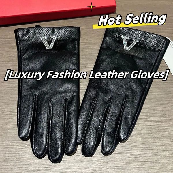

Luxury Fashion Designer Letter Diamond Leather Warm Gloves Men's and Women's Winter Riding Skiing Five Finger Gloves Touch Screen Gloves