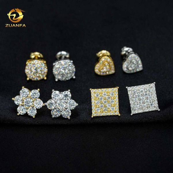 

Zuanfa Custom Made Moissanite Diamond Earrings Hip Hop Men Women Fashion Jewelry Sier Ear Stud Gold Plated