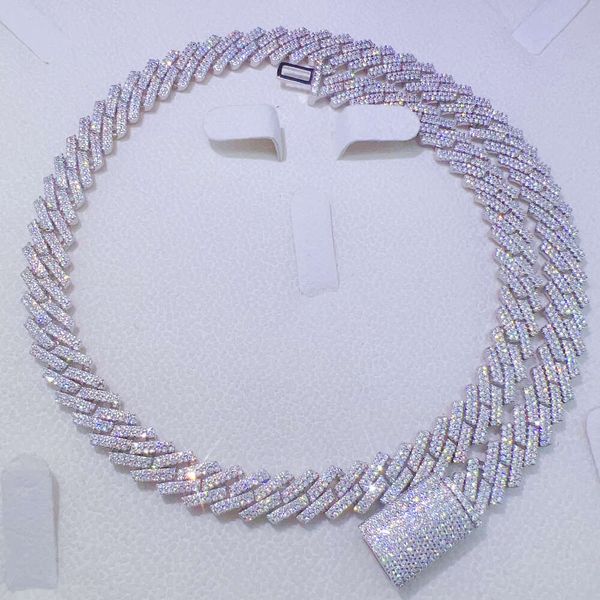 

Iced Out Fashion Link Necklace 10Mm Solid Sier Moissanite Cuban Chain For Men Women