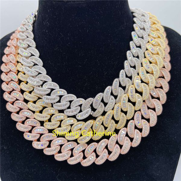 

Hot Sale 20Mm 16" 18" 20" 22" 24 Inches Hip Hop Bling Jewelry Men Necklace VVS Baguette Moissanite Iced Out Cuban Chain
