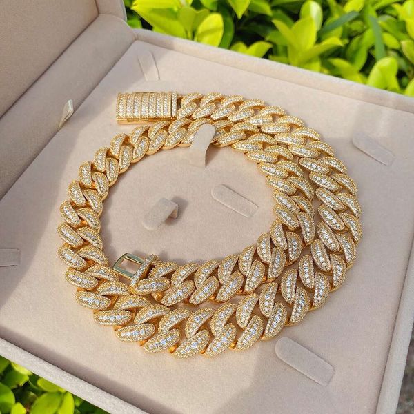 

18Mm 3 Rows Sterling Sier Iced Out Diamond Link Hip Hop Moissanite Cuban Chain Necklace