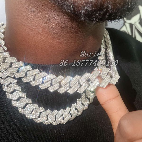 

Pass Diamond Tester 20Mm Width Hip Hop Necklace S With Vvs Moissanite Jewelry Miami Cuban Link