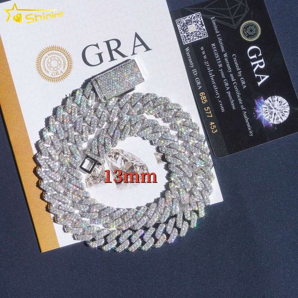 

Hot Selling Sterling Sier Hip Hop Necklace 13Mm Iced Out Moissanite Diamond Cuban Link Chain