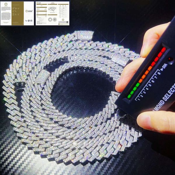 

Fine Jewelry Necklace S Sterling Sier 10Mm 12Mm 14Mm 15Mm Hip Hop Iced Out 2 Row Vvs1 Moissanite Diamond Cuban Link Chain