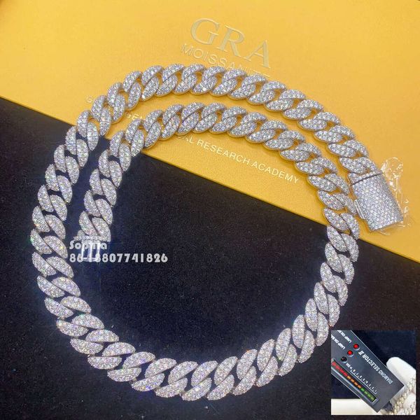 

Fine Jewelry Hip Hop Necklace S Sterling Sier Gold Plated 12Mm 2 Row D Color Vvs1 Moissanite Diamond Cuban Link Chain