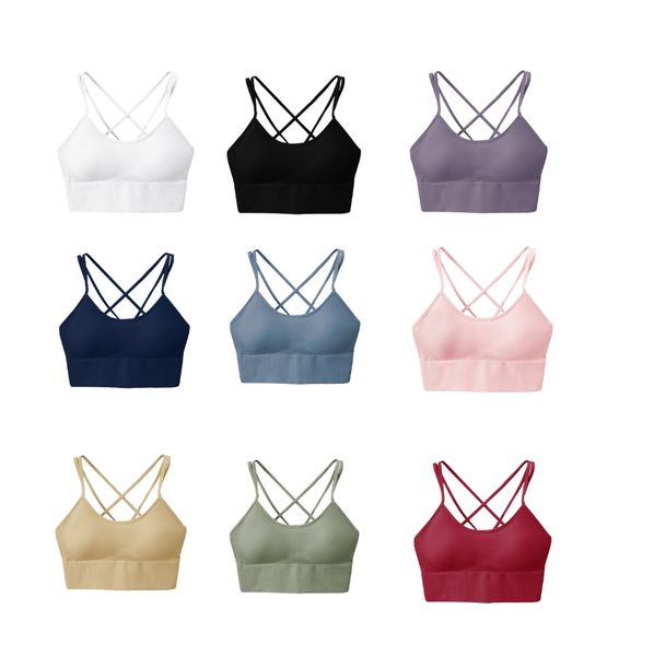 

LL Shockproof Cross Straps Bra Yoga Outfit Running Gym Sport Tank Top Free Widen Hem Push Up Workout Fitness Undershirt Women Crop Tops Brassiere, 1_color