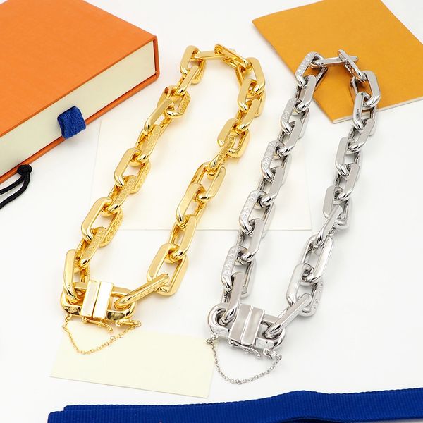 

2023 New Women's Hip Hop Trend Street Necklace Luxury Fashion Designer Vintage Necklace Bracelet Set Chunky Chain Punk Style Necklace High Quality No Box, Silver (without box)
