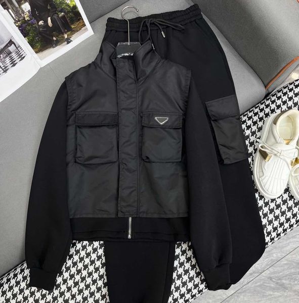 

Women's tracksuits fall winter sportswear designer down jacket sweatpants two piece set fashion with inverted triangle letter top tracksuit size S-L, Black1