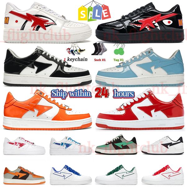 

New Fashion Bapestar Casual Shoes Star SK8 A Bathing Ape Platform Trainers Patnt Leather White Green White Red Shark Black Grey Black Camo Blue Skateboarding, C18 white abc camo green 36-461
