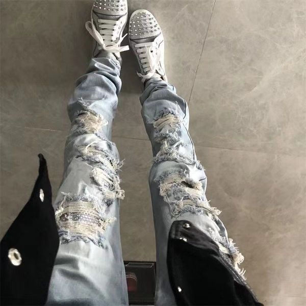 

Net red with Europe and the United States high street ins heavy iron drilling patch holes light light slim elastic small feet jeans tide 42, Darkcyan