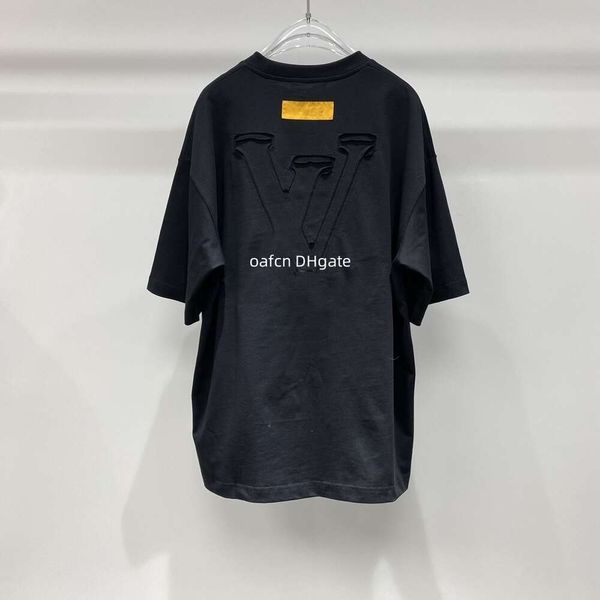 24SS Men's T-shirt Designer T-shirt Luxury Pure Cotton Flocking Letter Print Street Clothing Three Flower Embroidery Back Patch Logo Short sleeved T-shirt