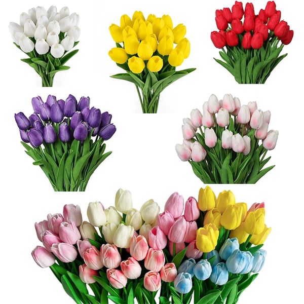 Artificial Tulips Flowers Tulip Bouquet Fake Flowers for Wedding Party Office Home Kitchen Decoration