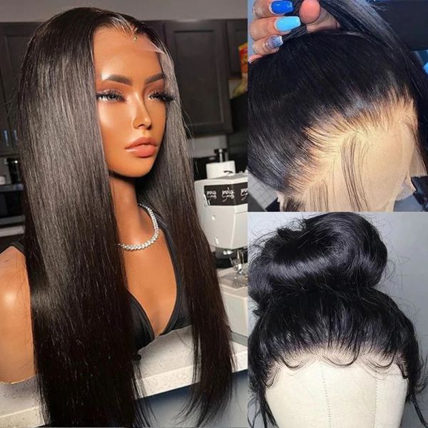

Straight Brazilian Lace Front Wig Full Lace Front Human Hair Wigs for Women 40 Inch Black 13x4 Bone Straight Hd Lace Frontal Wig, Customize