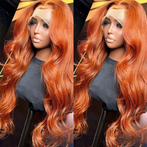

Body Wave Ginger Orange 360 HD Lace Front Wigs Colored Preplucked Wig 13x4 Lace Frontal Wigs Glueless Human Hair Ginger Wigs, Customize wig