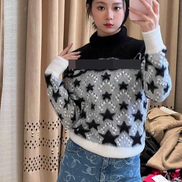 

Sweaters Women' Woolen women' high-end autumn jacquard sweater pullover mohair and winter contrasting snowflake lazy style 5V6C, Black