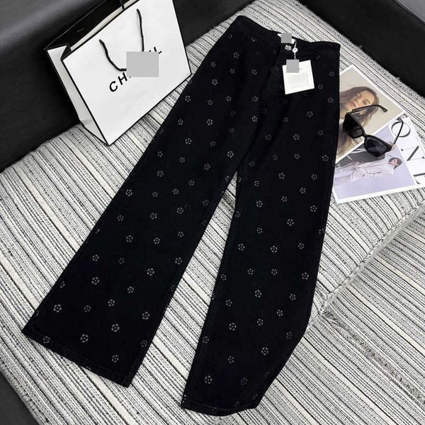 

Jeans Women' for women in autumn high-end women' clothing business simple and casual long pants straight tube elastic waist print fashionable early autumn 4KAM, Black11