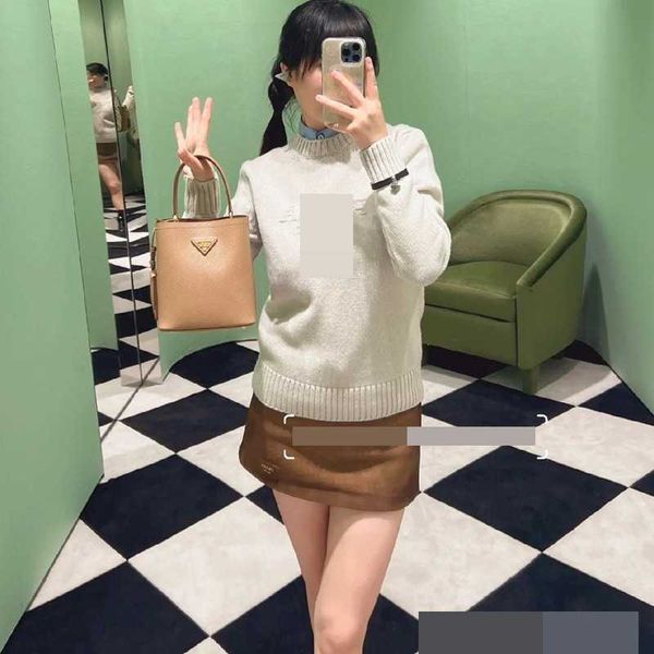 

Sweaters Women' Shenzhen Nanyou High end Woolen Sweater White Round Neck Pullover Knitted sweater Wool Loose Coat SA7G, Milky white