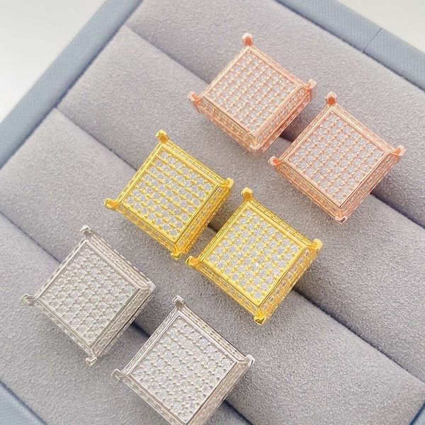 

Hip Hop Jewelry Wholesale Diamond Men Sier Square Moissanite Stud Earrings
