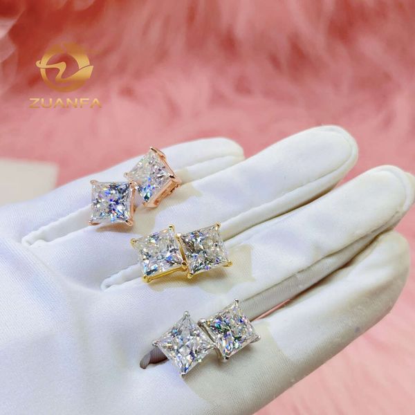 

Classic Designed 9X9mm Princess Cut Ear Rings Sterling Sier D Vvs1 Moissanite Stud Earrings For Women